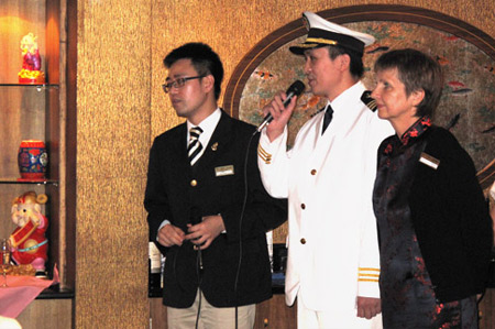 Victoria Cruise Director, Monika Pichler and her Captain, Yang Dong Ming