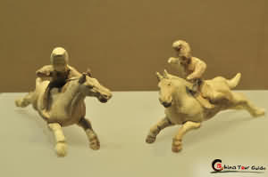 Pottery Figures Playing Polo on Horse Back,Tang Dynasty (618-907 AD)