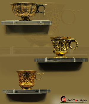 Gold and Silk Octagonal Cups, Tang Dynasty (618-907 AD)