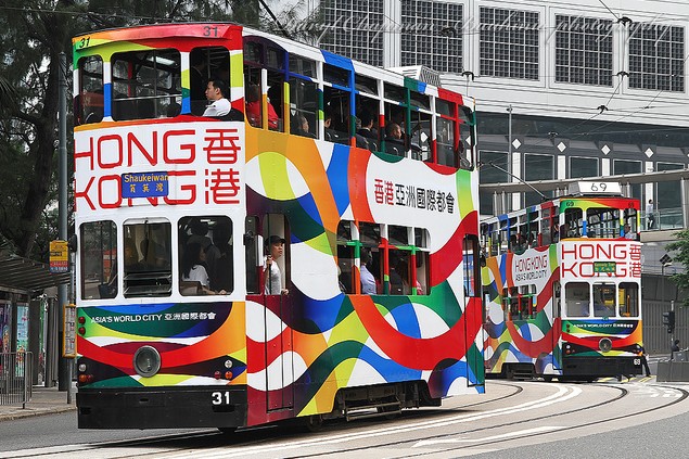 Colorful Double-deck Hong Kong Tramways