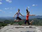 Cheerful Hikers on Great Wall