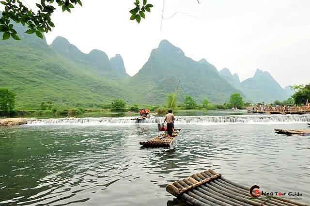 rafts floating on yulong river