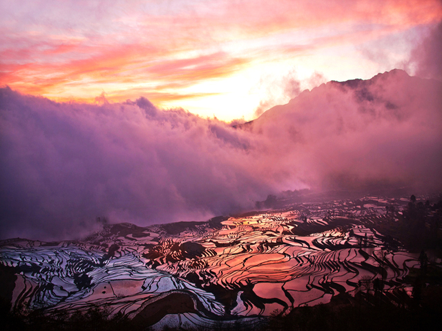 sunrise in qingkou hani village