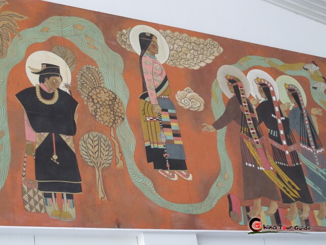 Painted murals in Lhasa Airport